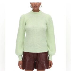GANNI Alpaca Wool Ribbed Puff Sleeve Sweater XS
